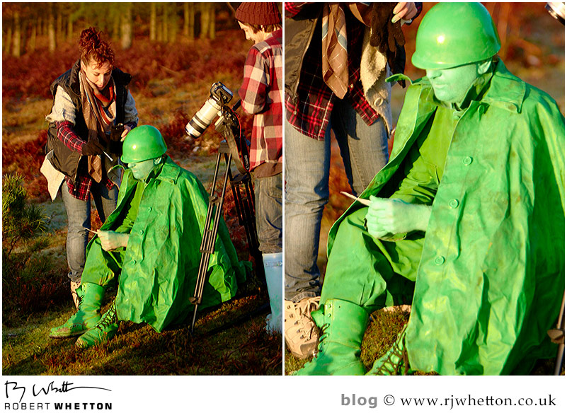 Andy has some extra time with makeup, while preparing to film Extra makeup - Production Photography Dorset