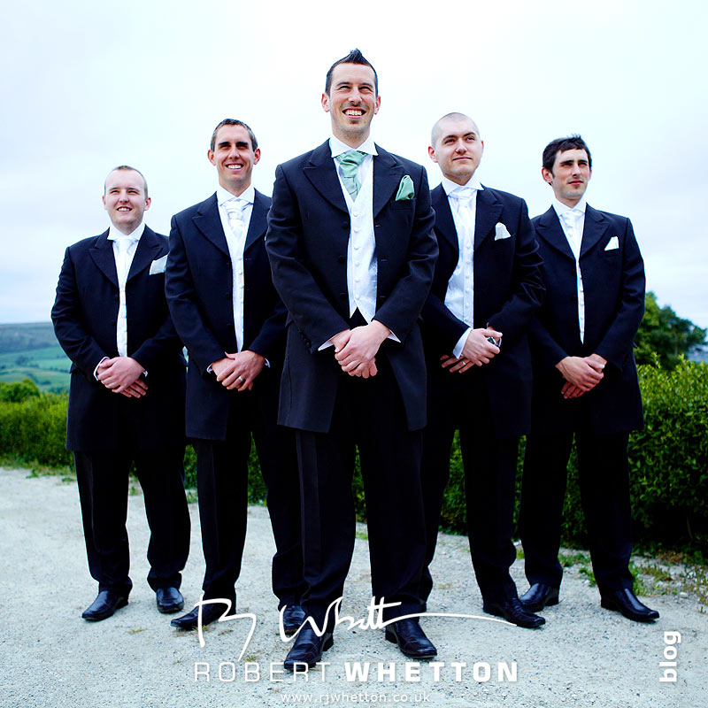 Wedding of Jo and Ben Christie at Kingston Country Courtyard, Swanage Ben and the lads posing - Dorset Wedding Photographer Robert Whetton