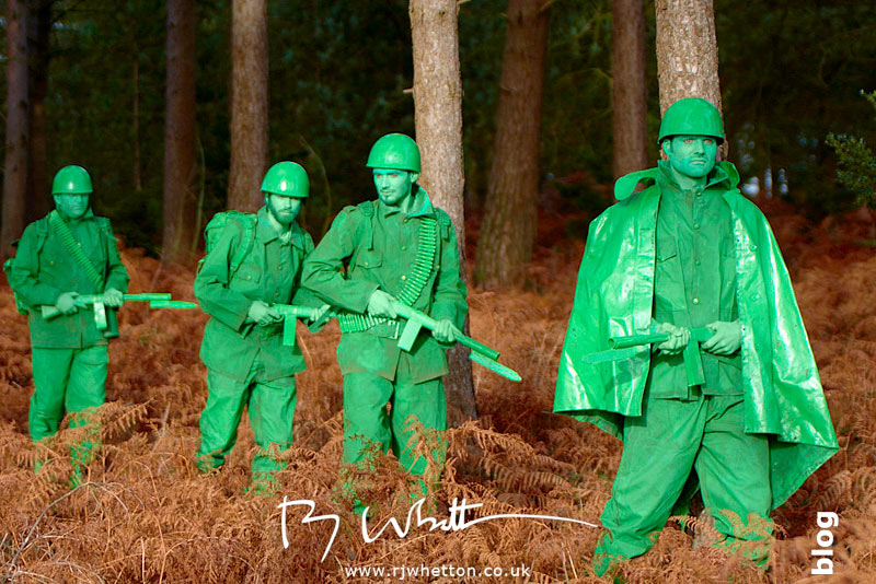 Green army men walking though forest Green army men walking though forest - Production Photography Dorset