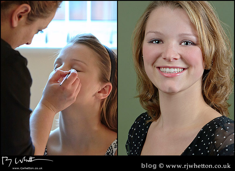 Left Milli Taylor in make-up with Sarah Jenkins. Right G9 shot of Milli with the Elinchrom studio lights Photographs of Millie Taylor