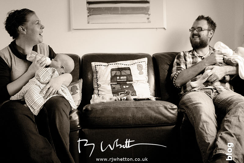 It's all so quiet. Girls have their feed Mum and Dad bottle feed the twins - Baby Portraits - Professional Portraits Dorset