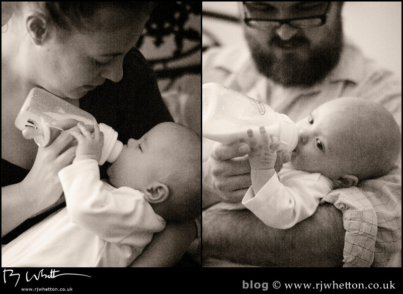 Last feed before bed Scout and Harper have their last bottle in the low light of the bedside light - Baby Portraits - Professional Portraits Dorset