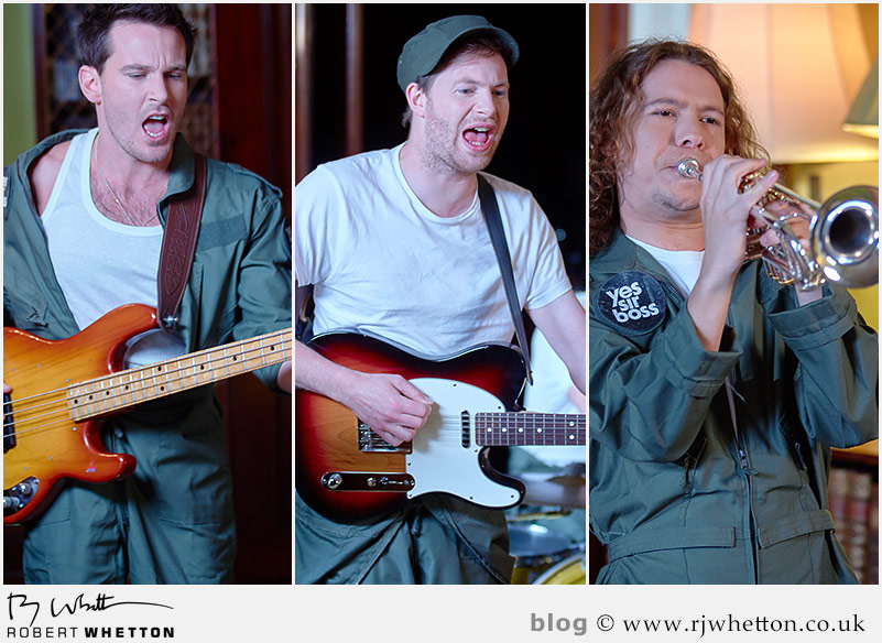 Josh, Luke and Tom performing Yes Sir Boss - Not Guilty Production Still - Production Photography Dorset
