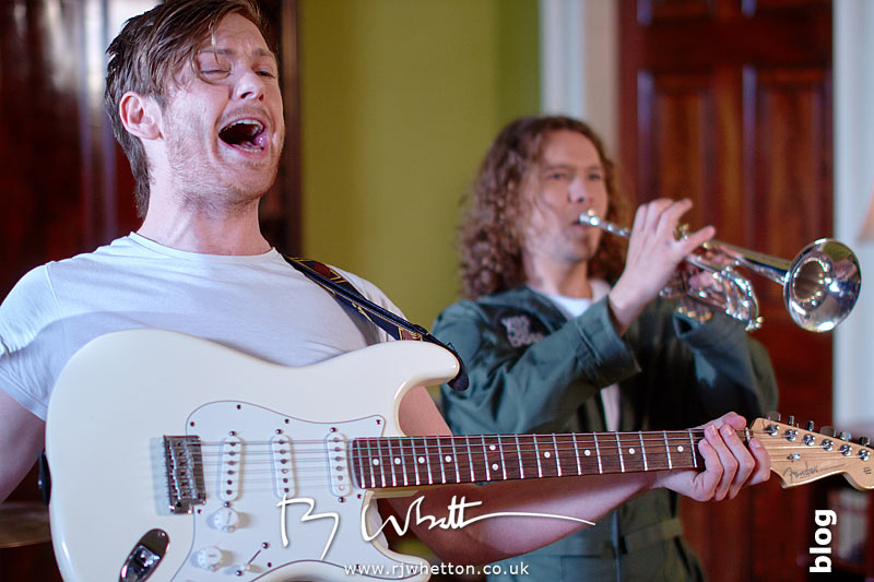 Matt really getting into the song Yes Sir Boss - Not Guilty Production Still - Production Photography Dorset