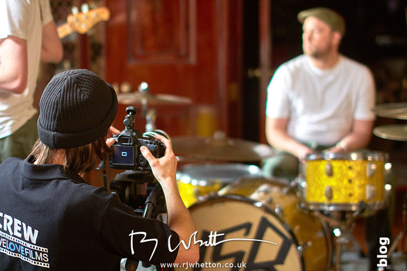 Ross sets up the 70-200 for some tight filming on the drumming Yes Sir Boss - Not Guilty Production Still - Production Photography Dorset