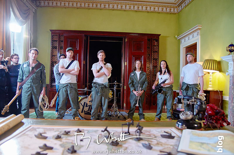 The Yes Sir Boss guys square up on Denzil Yes Sir Boss - Not Guilty Production Still - Production Photography Dorset